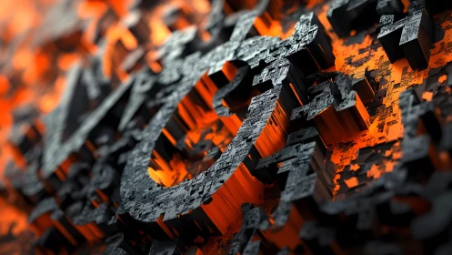 Abstract 3D Metal Typography Over Glowing Orange Background.