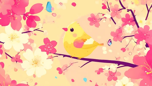 Sunlit blossom bird daydreams among cotton-candy petals.