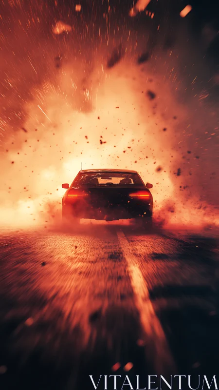Velocity Ignites: Car Erupts Through Inferno.