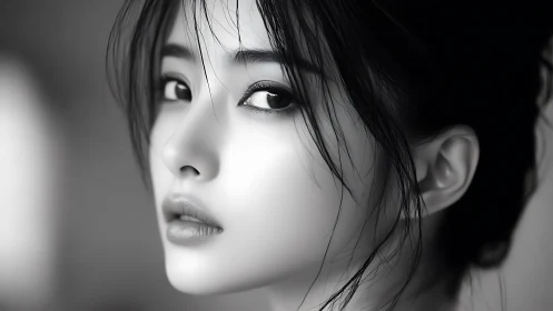 Monochrome close-up portrait captures intense sidelong gaze