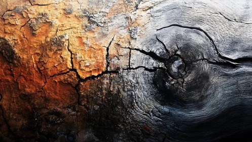 Close-up of cracked burnt wood texture in natural abstract style.