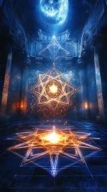 Fractal energy sigils align beneath luminous astral gateway