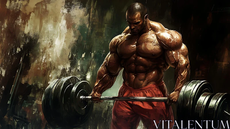 Powerful barbell lifter framed in bold painterly energy.