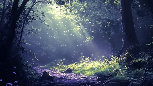 Enchanted Forest Clearing with Celestial Light.