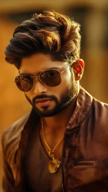 Cinematic male portrait with shallow depth and warm rim lighting