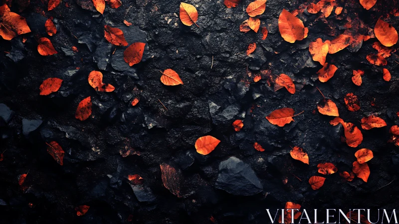 Autumn's Fire Dance on Stone: Luminous Leaves Ablaze.