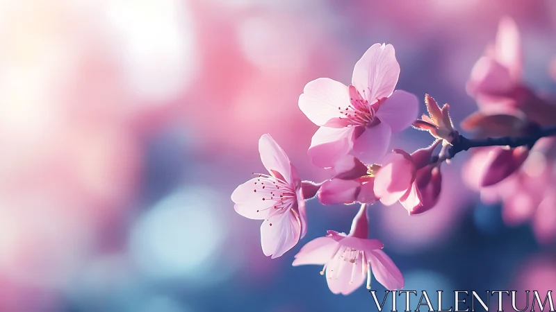Delicate Pink Cherry Blossoms with Selective Focus Rendering