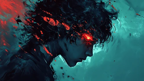 Neon thoughts detonate behind a quiet, side-lit profile