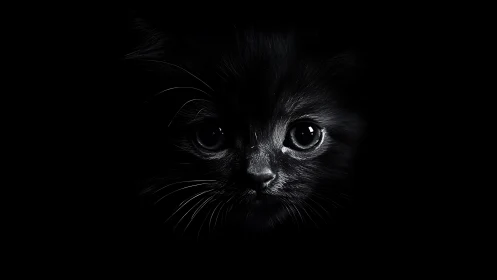 Black Cat Portrait in Darkness.