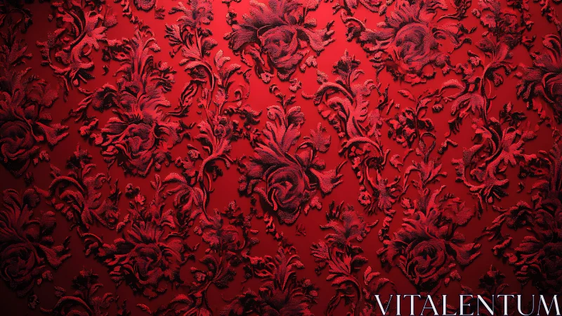 Red floral damask pattern with embossed texture detail.