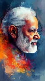 Digital side profile portrait of elderly bearded man in color.