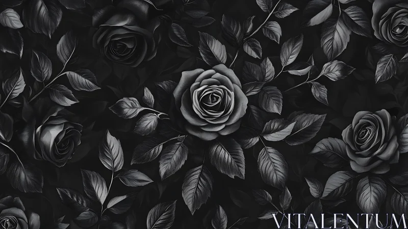 Monochromatic Roses Dance Through Velvet Darkness.