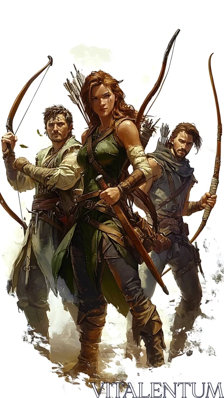 Image shows three armed archers posed in frontal formation