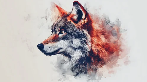 Ember-eyed wolf spirit painted in swirling wildbrush clouds.