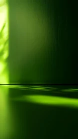 Luminous green wall and shadowed floor in abstract light play.
