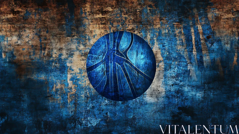 Textured blue circle on distressed rust and blue surface.