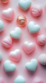 Candy Dreams: Glossy Hearts and Spheres Dance Across Blush.