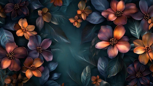 Luminescent Floral Composition with Chiaroscuro Gradient and Metallic Stamens