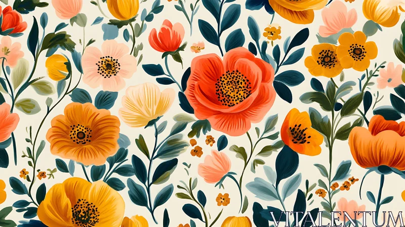 Vibrant Floral Garden Pattern with Bold Blooms.