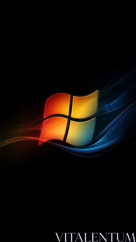 Glowing window emblem surfing neon data winds at night.