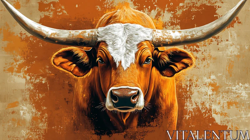 Longhorn cattle portrait dominates bold abstract canvas