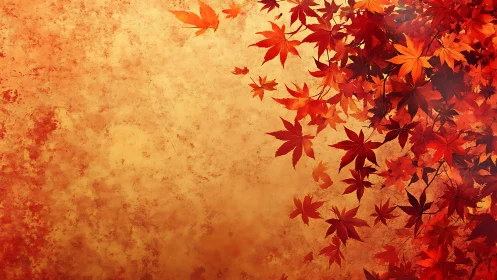 Autumn maple leaves over textured warm orange background.