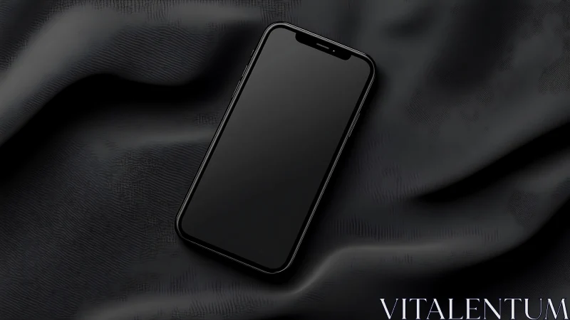 Sleek Black Smartphone on Textured Fabric Background.