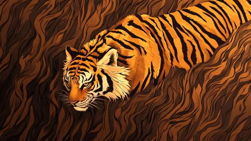 Tiger rendered in stylized vector layers with flowing organic contours