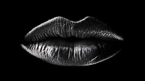 Specular monochrome macro study of reflective human lips.
