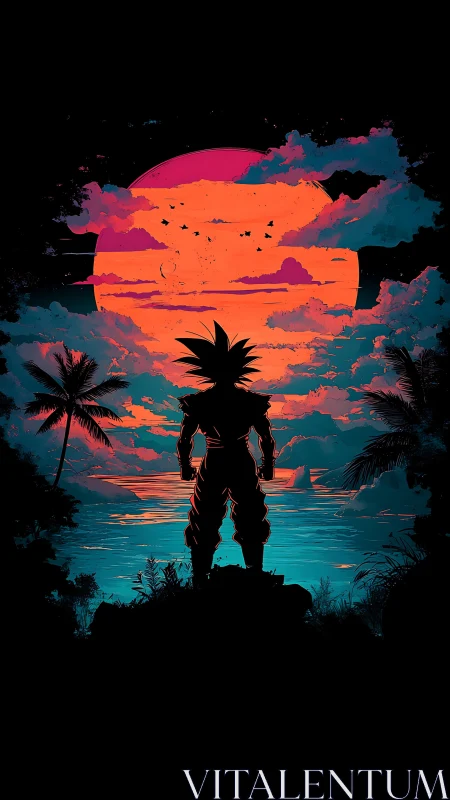 Solar storm warrior gazes over neon-tinted cosmic tide.