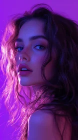 Female subject rendered in mixed magenta and blue lighting
