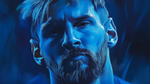 Blue monochrome digital male portrait with stylized lighting