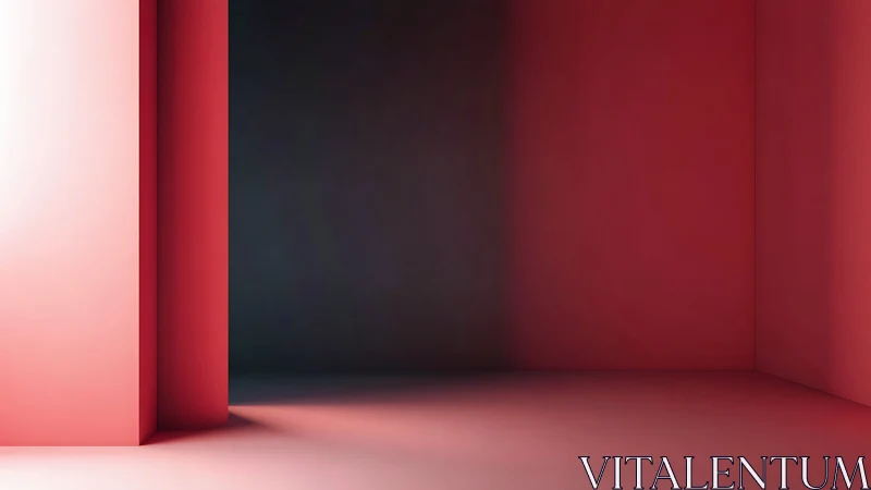 Red geometric interior space shows strong directional lighting