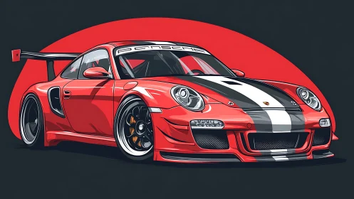 Red race car illustration showcases bold track-ready styling.