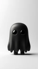 Shy midnight ghostling statue with glossy doll eyes.
