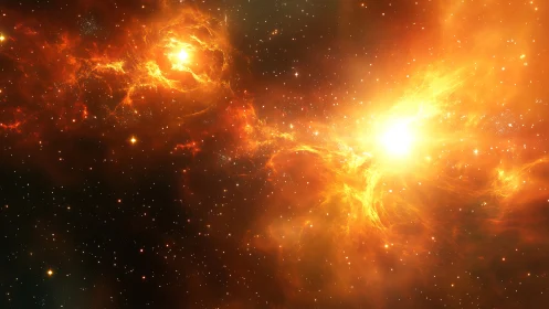 Twin solar flares dueling across a molten cosmic river.