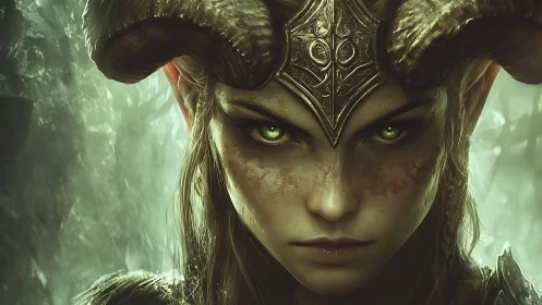 Fierce horned forest guardian meets your gaze with steady power