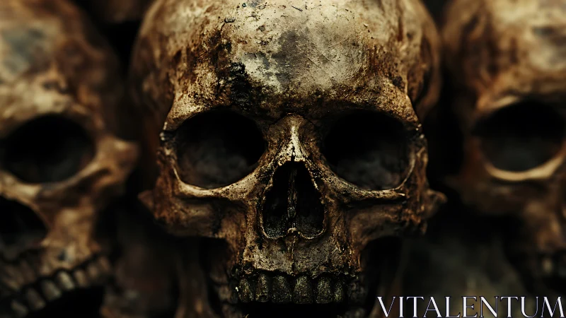 Highly detailed weathered skull cluster under shallow depth focus