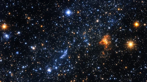 Nebular fireflies drift through a jeweled river of distant stars