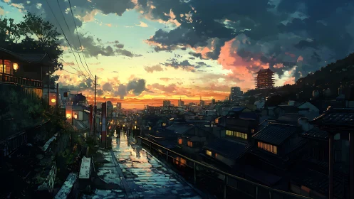 Sunset walk through a quiet lantern lit hillside street.