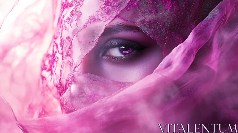 Veiled violet gaze adrift in swirling silk and secrets.
