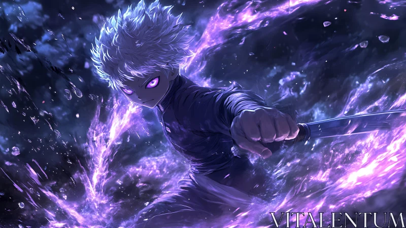 Stormborn blade kid ripping void with neon violet fury.