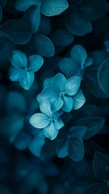 Midnight teal blossoms drift in a hush of dreamlike calm.