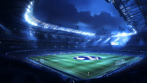 Midnight lights over a roaring city football cathedral.