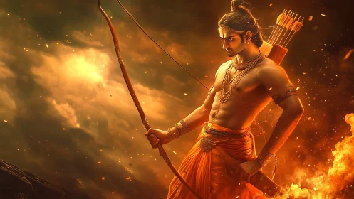 Mythic archer in incandescent battlefield luminance study.