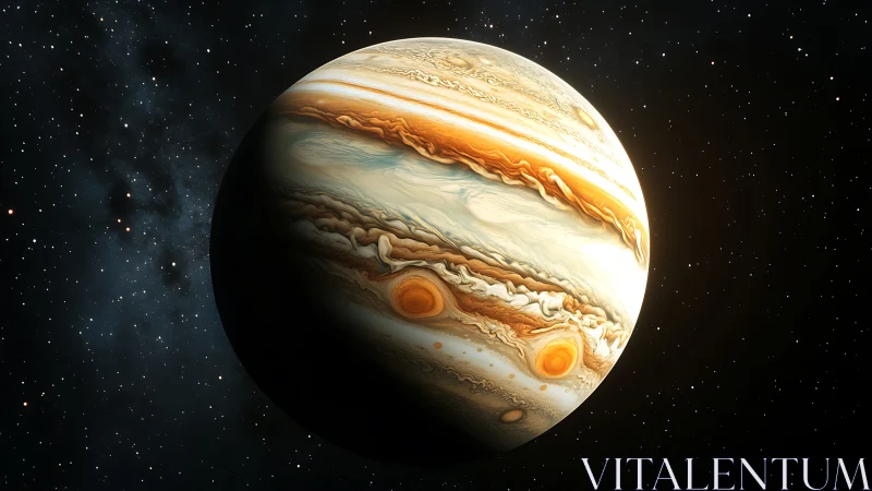 Majestic gas giant planet glows softly against deep space