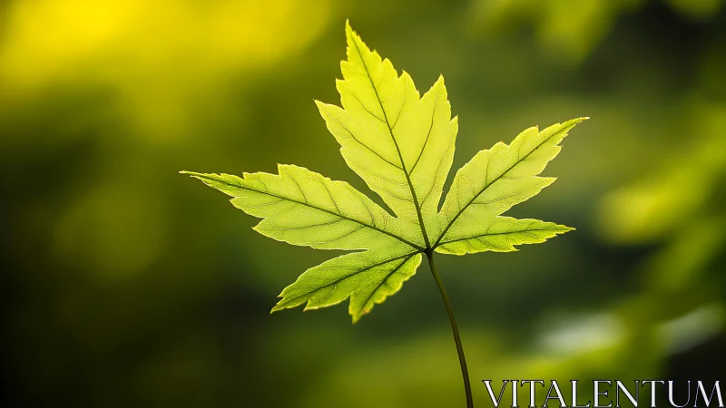 Sunlit maple star drifting in a soft green daydream.