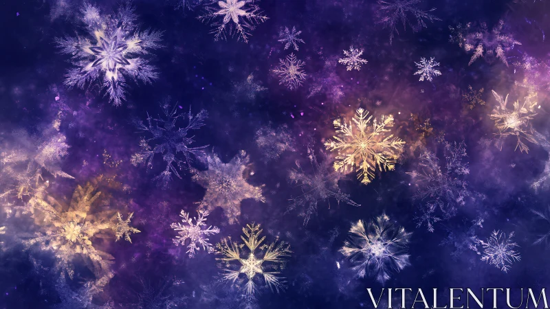 Snowflake forms are distributed over a dark nebula field