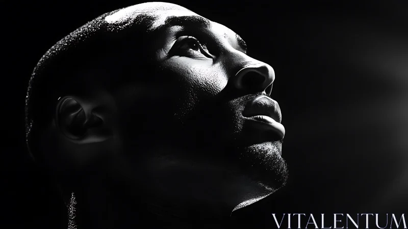 High-contrast side-lit portrait isolates facial structure in darkness