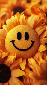 Sunflower petals crown a stitched smiley sun in bloom